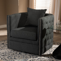 Baxton Studio TSF7718-Grey-CC Micah Modern and Contemporary Grey Fabric Upholstered Tufted Swivel Chair